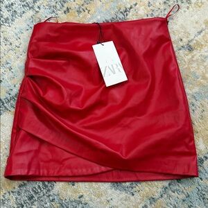 ZARA Faux Leather Red Mini Skirt, NWT
